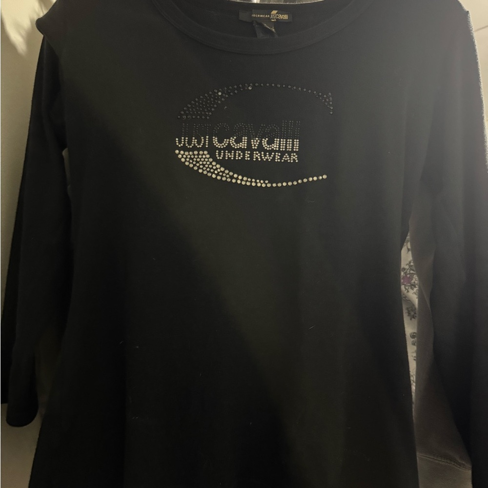 Just Cavalli Black Long Sleeve Tee with Silver Accents